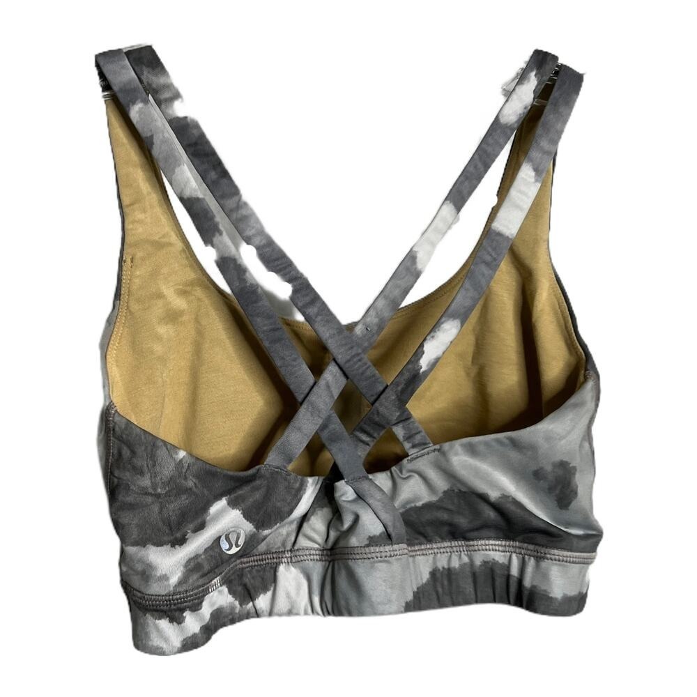 Lululemon Energy Bra Grey‎ White Tie Dye Strappy Back Sports Bra
